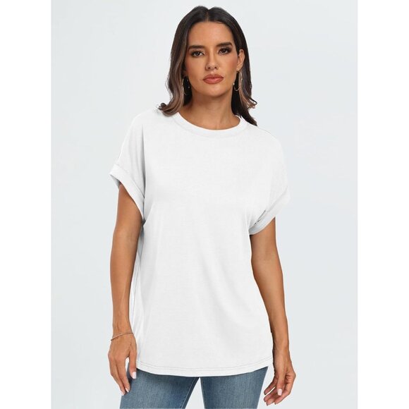 💫 Women Casual Trendy T Shirts White Summer Spring Clothes Vacation Fashion Top - Picture 2 of 5